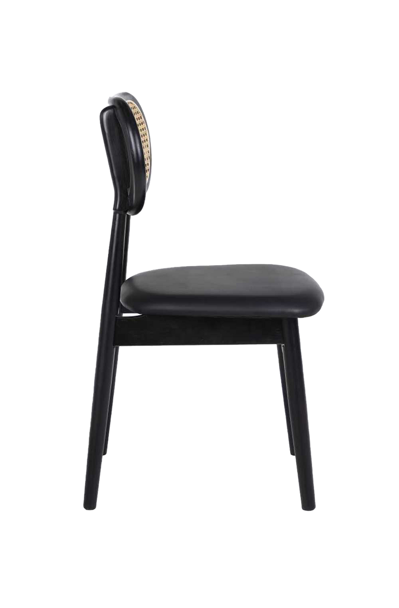Rubber Wood Chair with PE Rattan Back, Black Seat, Finish Black,