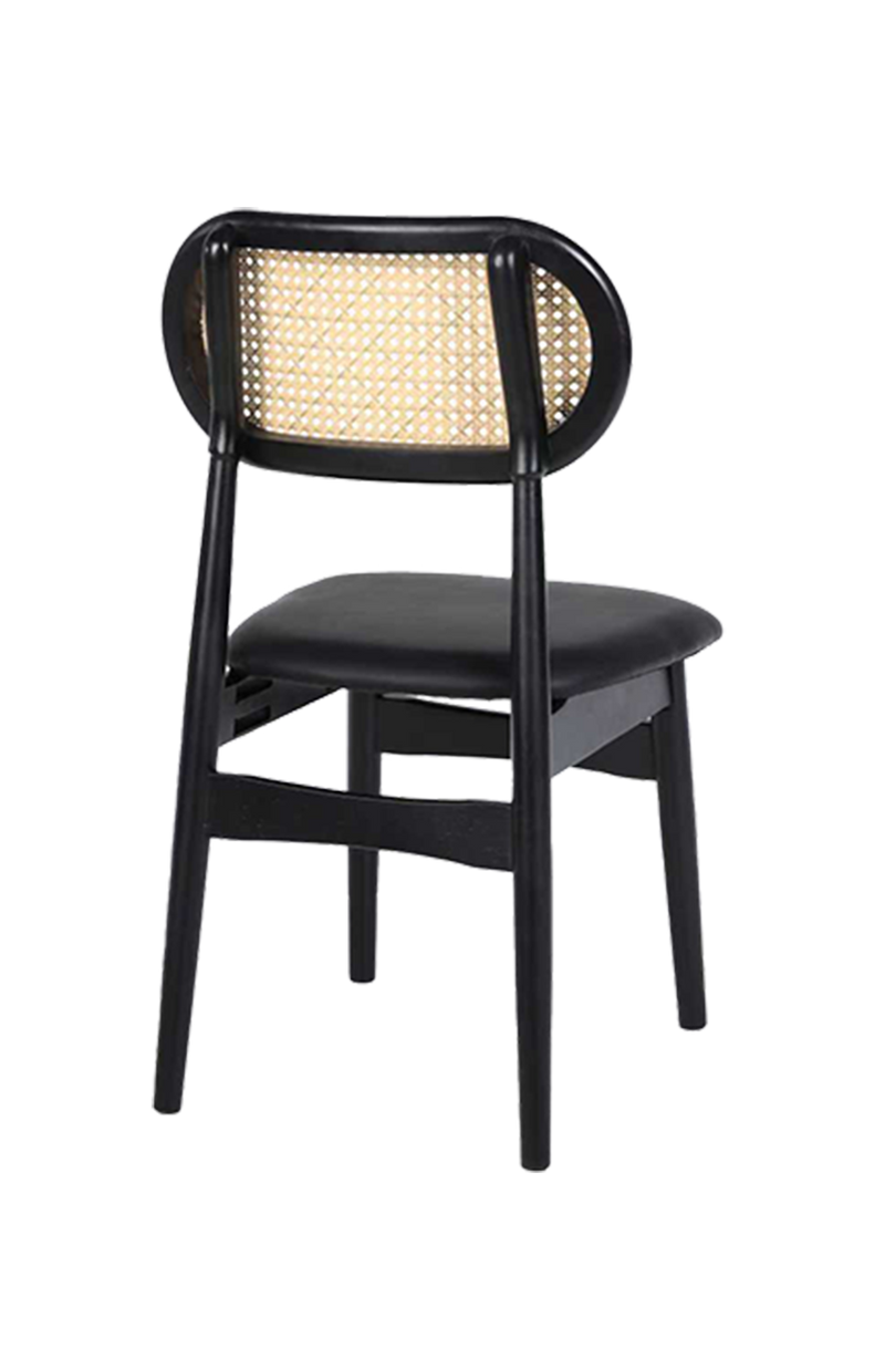 Rubber Wood Chair with PE Rattan Back, Black Seat, Finish Black,