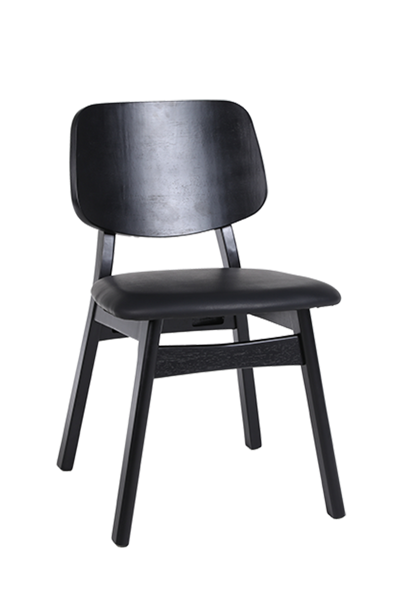 Black Rubber Wood Chair with Black Seat