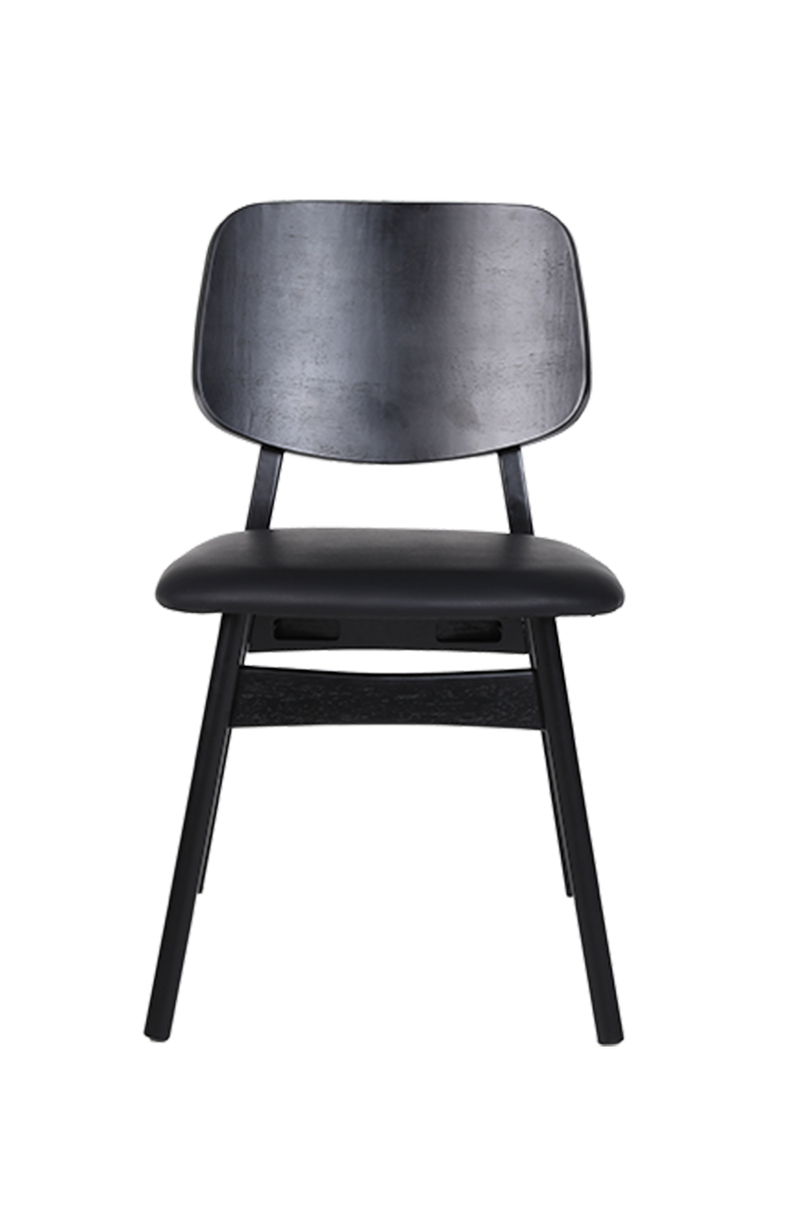 Black Rubber Wood Chair with Black Seat