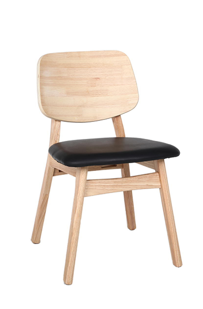 Natural Rubber Wood Chair with Black Seat