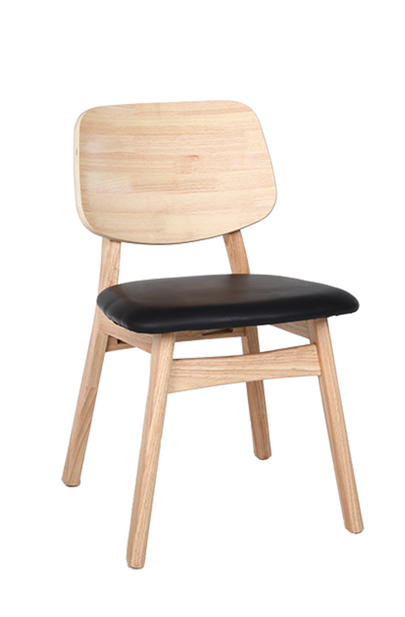 Natural Rubber Wood Chair with Black Seat