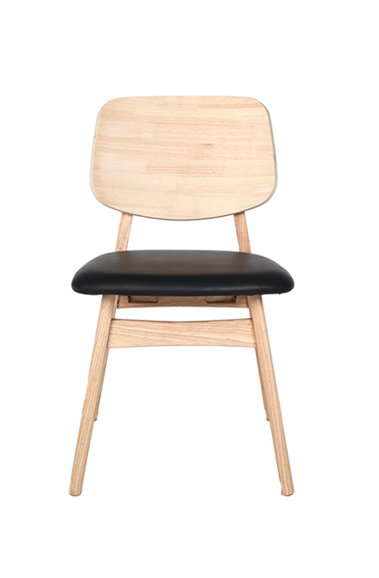 Natural Rubber Wood Chair with Black Seat