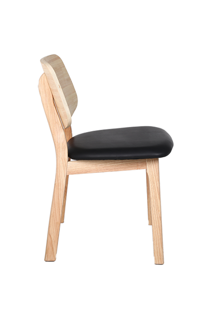 Natural Rubber Wood Chair with Black Seat