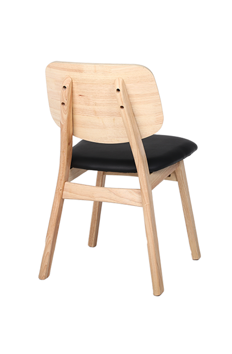Natural Rubber Wood Chair with Black Seat