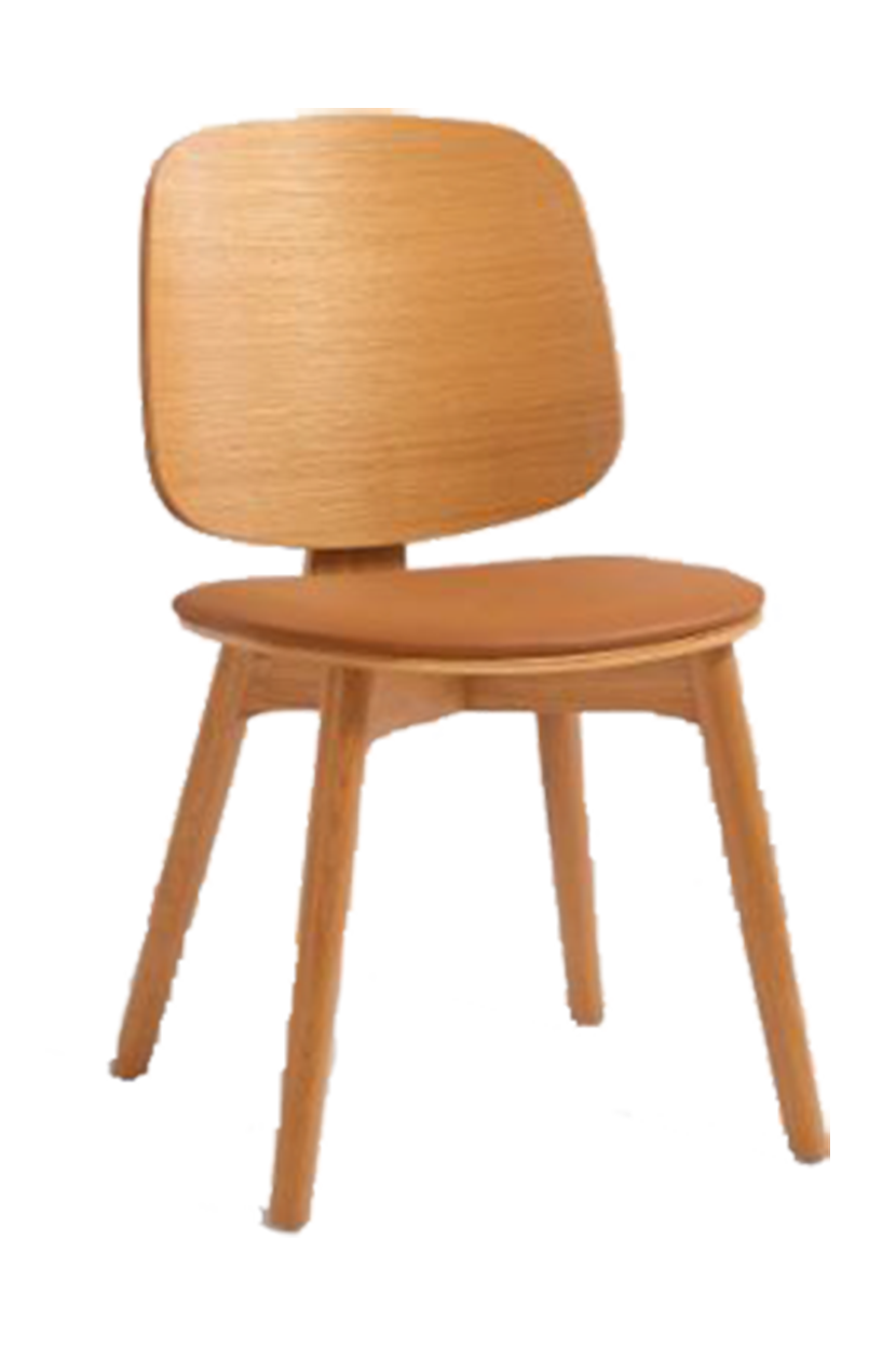Natural Ash Wood Chair with Vinyl Seat, Wood Back