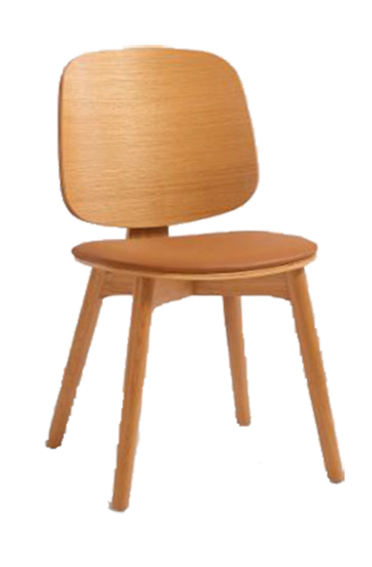 Natural Ash Wood Chair with Vinyl Seat, Wood Back