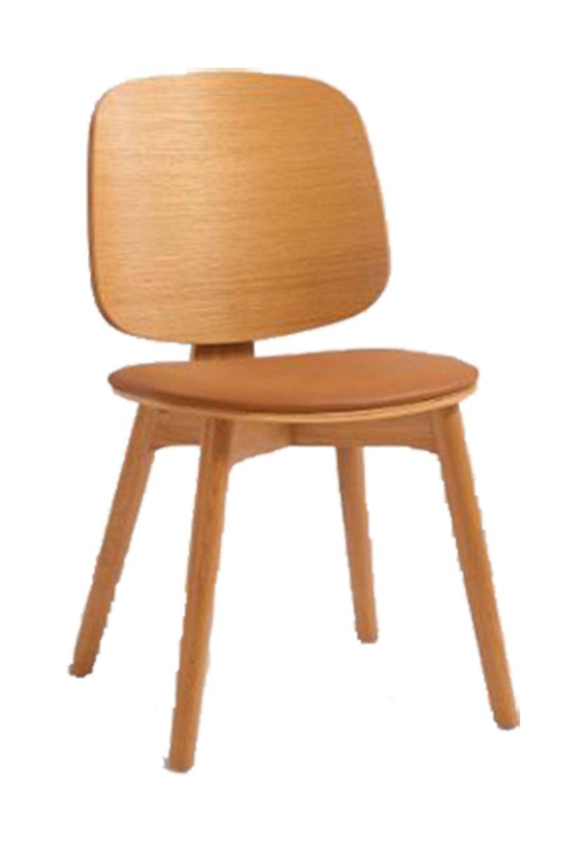 Natural Ash Wood Chair with Vinyl Seat, Wood Back