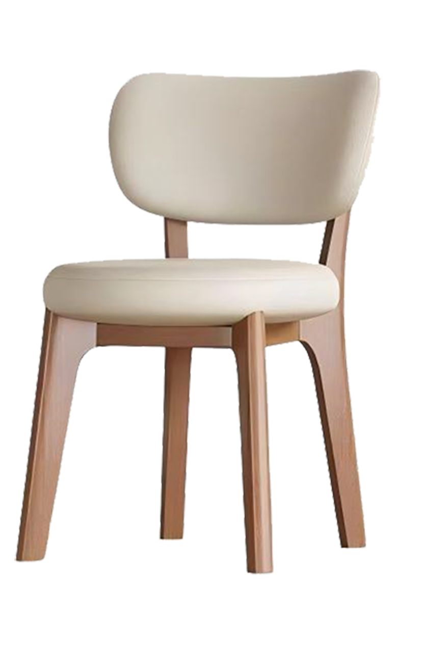 Beige Seat&Back with Natural Frame Wood Chair