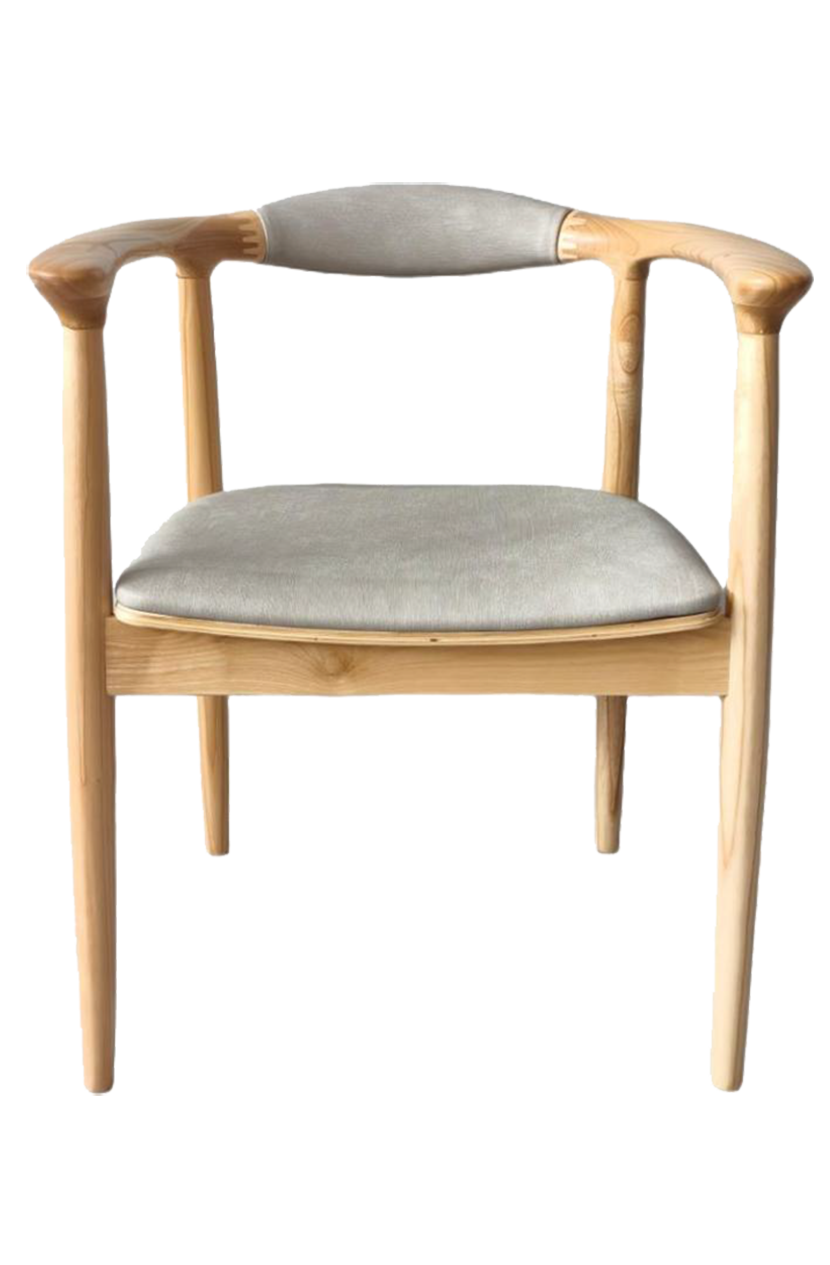 Ash Wood Chair with Beige Vinyl Seat&Natural Frame