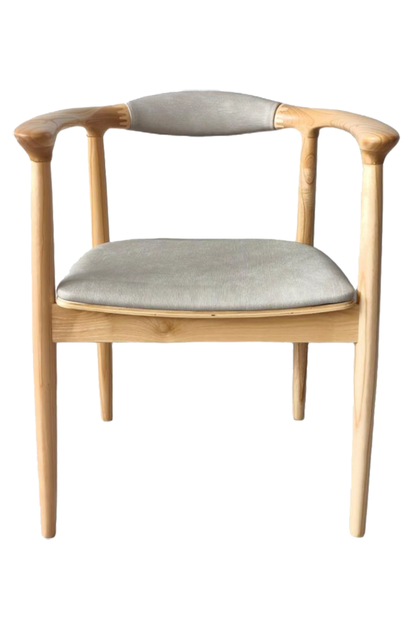 Ash Wood Chair with Beige Vinyl Seat&Natural Frame