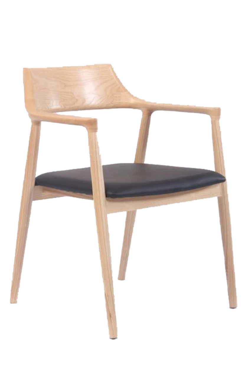 Natural Wood Chair with Black Vinyl Seat,Ash wood