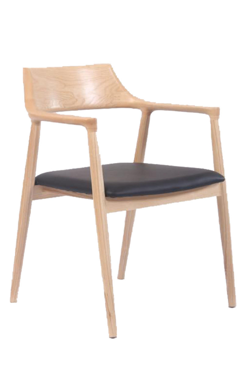 Natural Wood Chair with Black Vinyl Seat,Ash wood