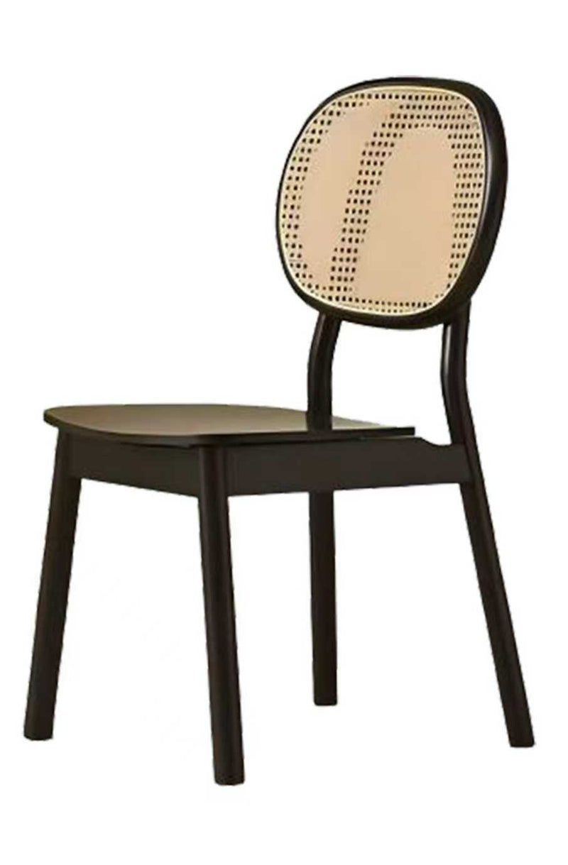Wood Chair ,Black Frame & Beige PE Woven Back