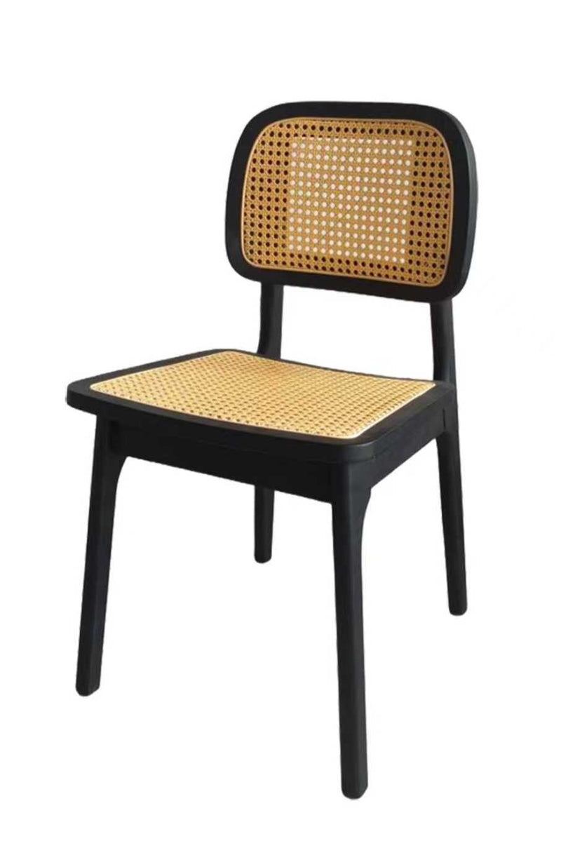 Option Ash/Rubber wood Chair With Woven Seat and Back, Finish Black