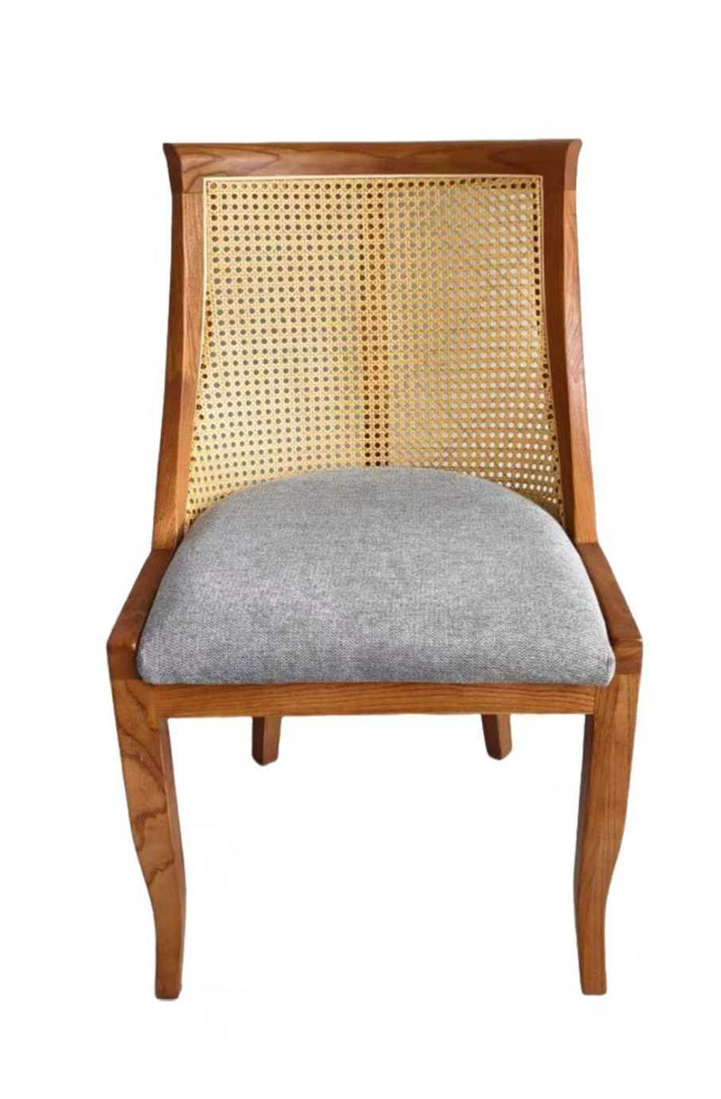 Rubber wood Chair with Grey Seat and PE Woven Back, Finish Natural