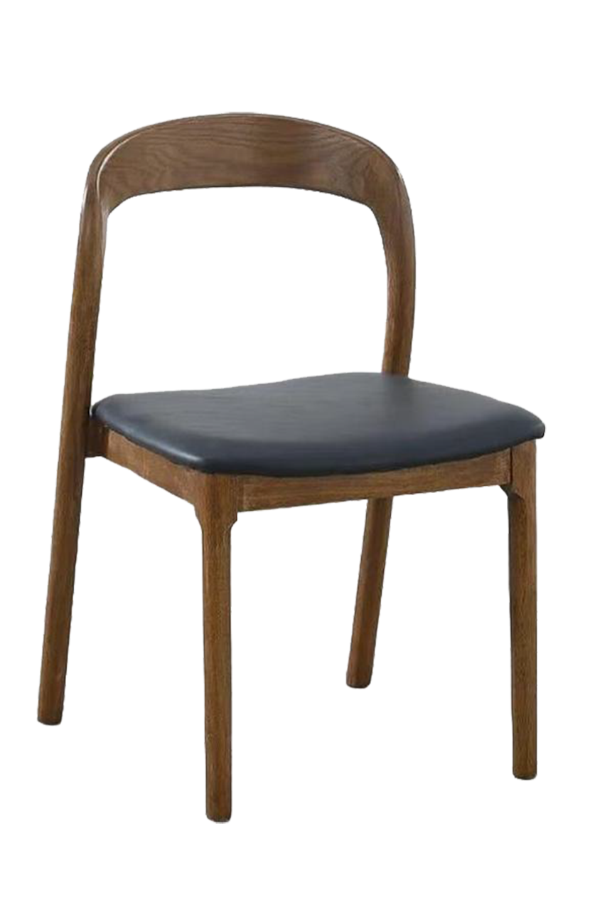 Walnut Chair with Black Seat, Made by Rubber wood
