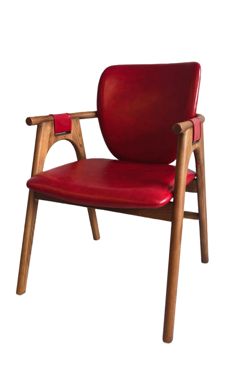 Red Vinyl Seat&Back Chair made by Ash wood ,Finish Walnut