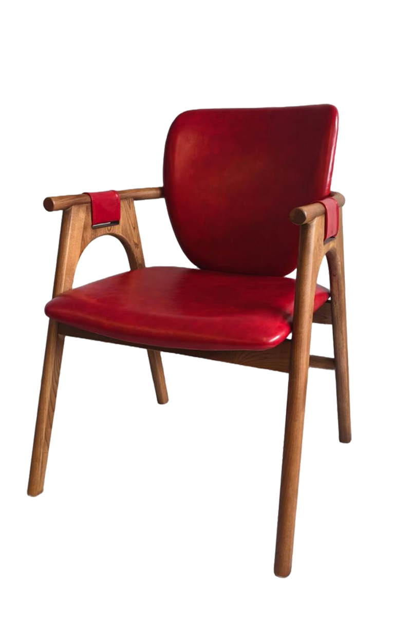 Red Vinyl Seat&Back Chair made by Ash wood ,Finish Walnut