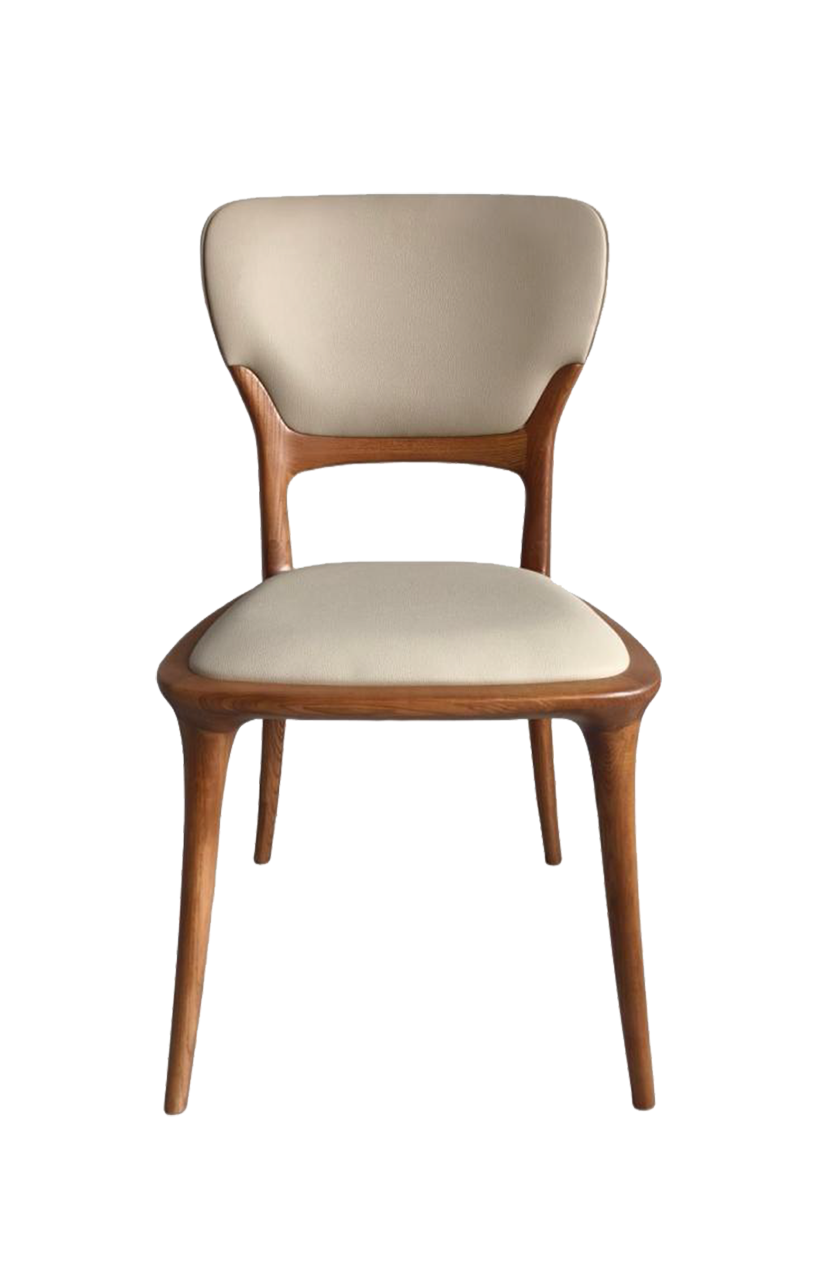 Ash wood Chair with Beige Vinyl Seat&Back, Finish Walnut