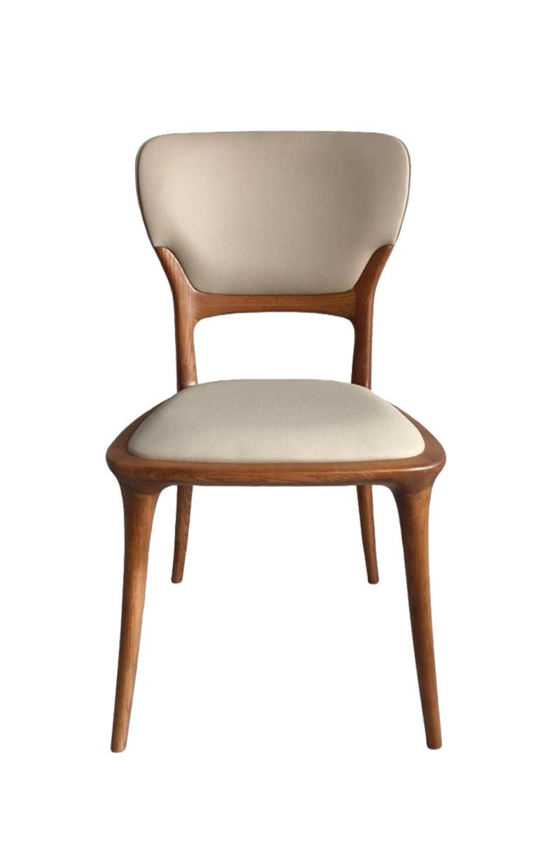 Ash wood Chair with Beige Vinyl Seat&Back, Finish Walnut
