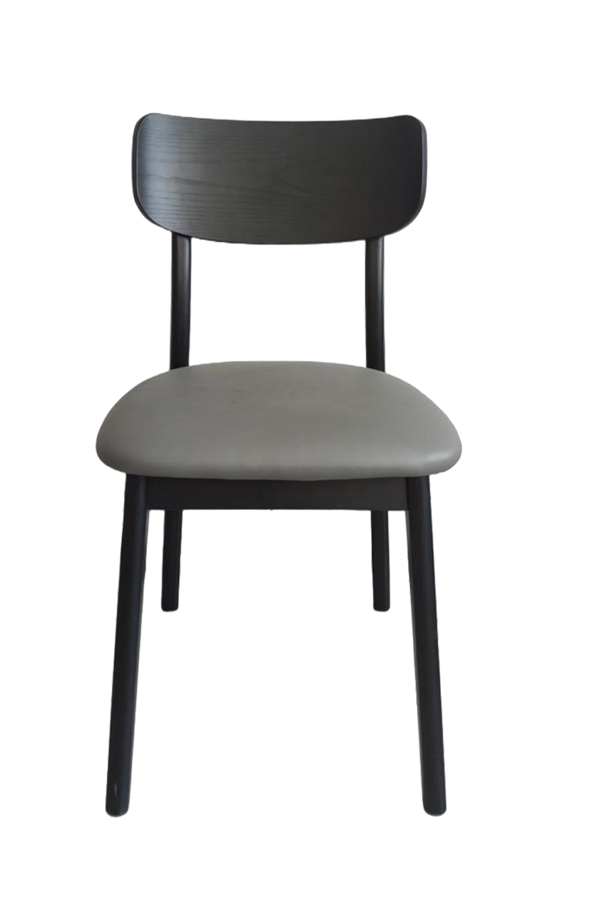 Grey Vinyl Seat Chair made by Rubber wood, Finish Black/Walnut/Natural