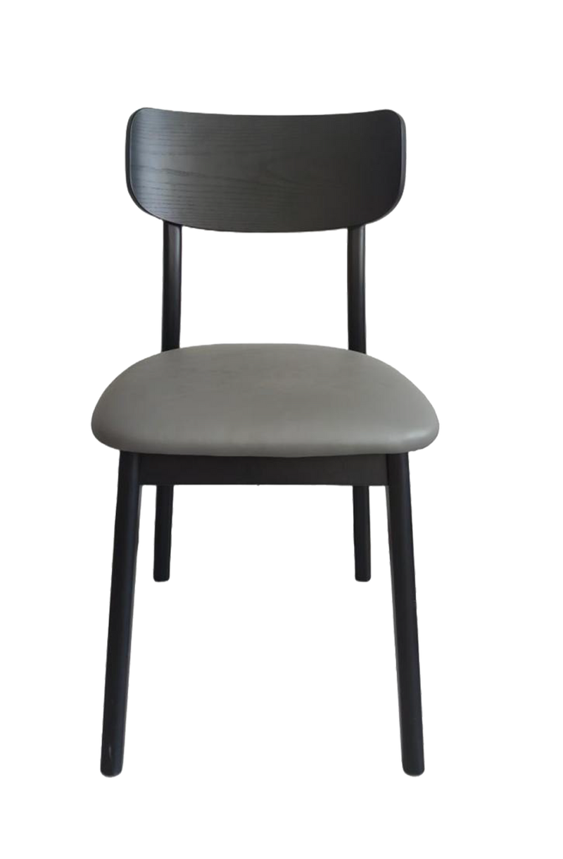Grey Vinyl Seat Chair made by Rubber wood, Finish Black/Walnut/Natural