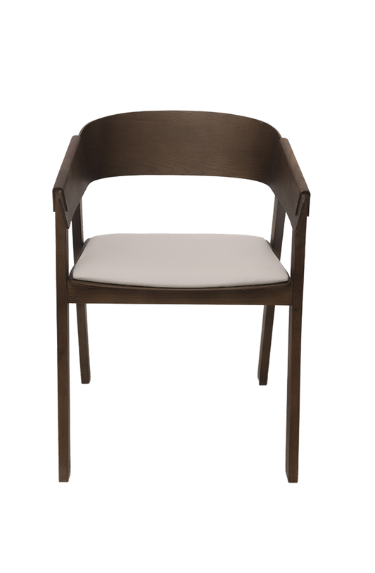 Ash wood Armchair with light Grey Vinyl Seat, Finish Walnut