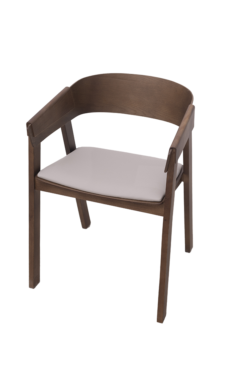 Ash wood Armchair with light Grey Vinyl Seat, Finish Walnut