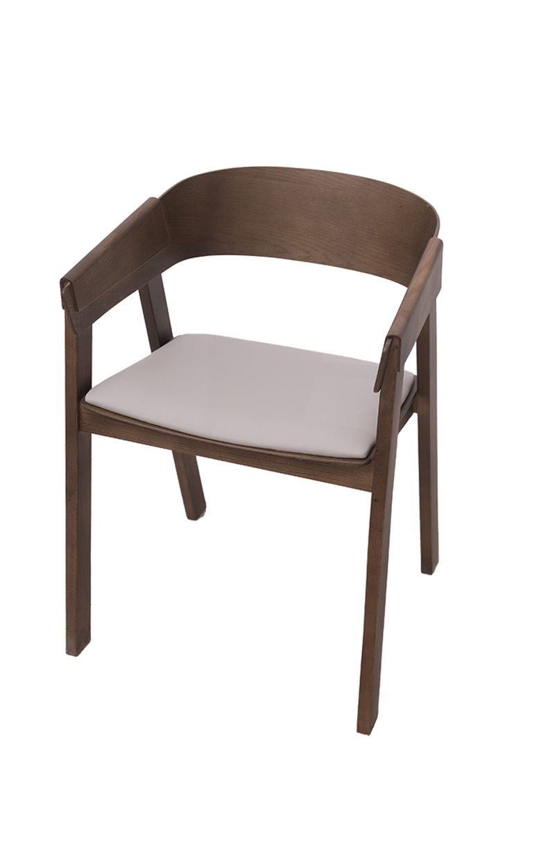 Ash wood Armchair with light Grey Vinyl Seat, Finish Walnut