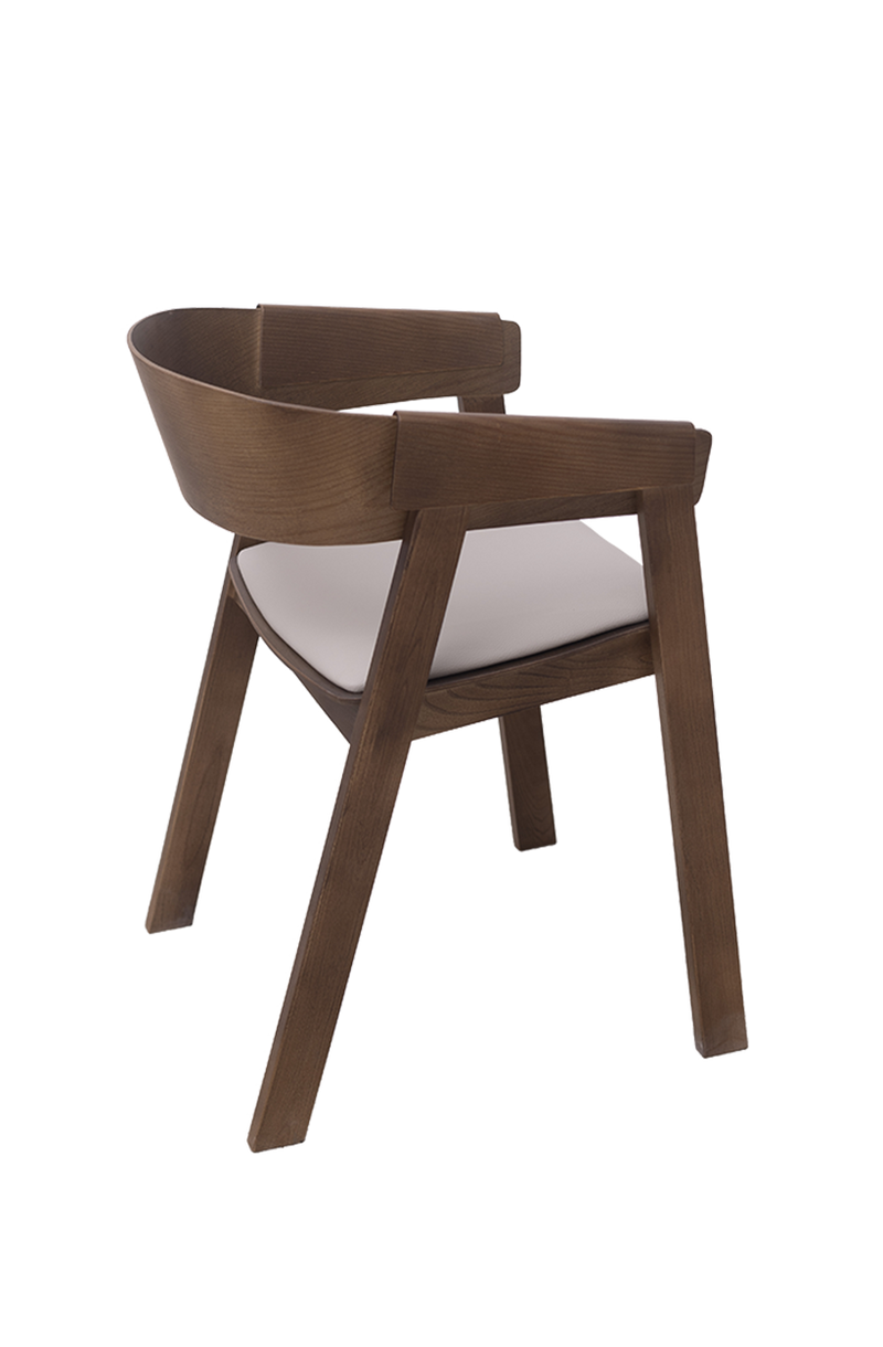 Ash wood Armchair with light Grey Vinyl Seat, Finish Walnut