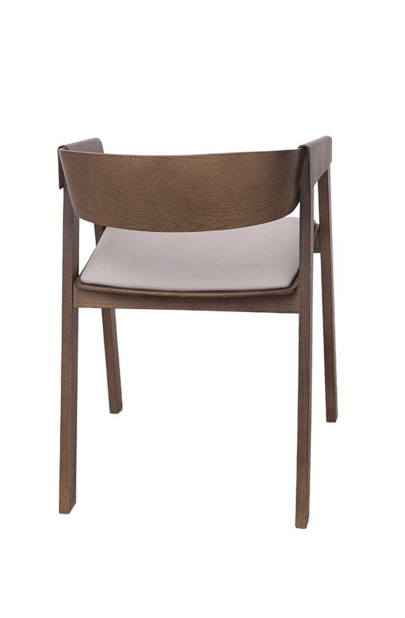 Ash wood Armchair with light Grey Vinyl Seat, Finish Walnut