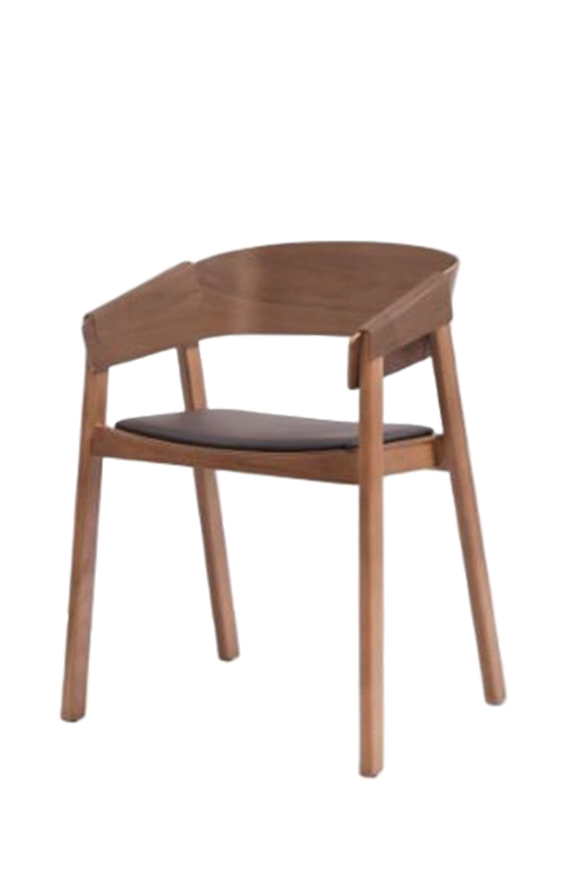 Ash wood Armchair with Black Vinyl Seat, Finish Walnut