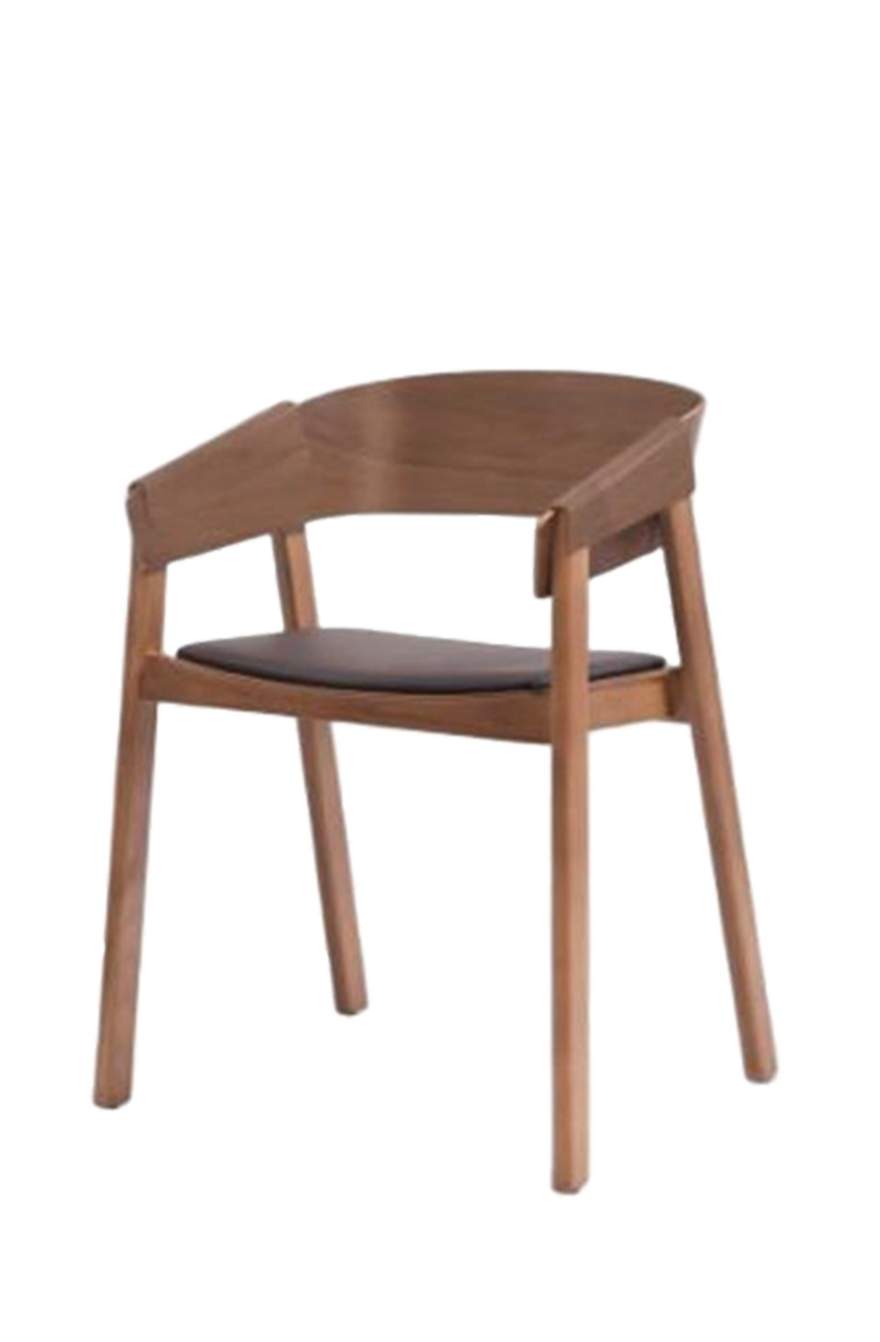 Ash wood Armchair with Black Vinyl Seat, Finish Walnut