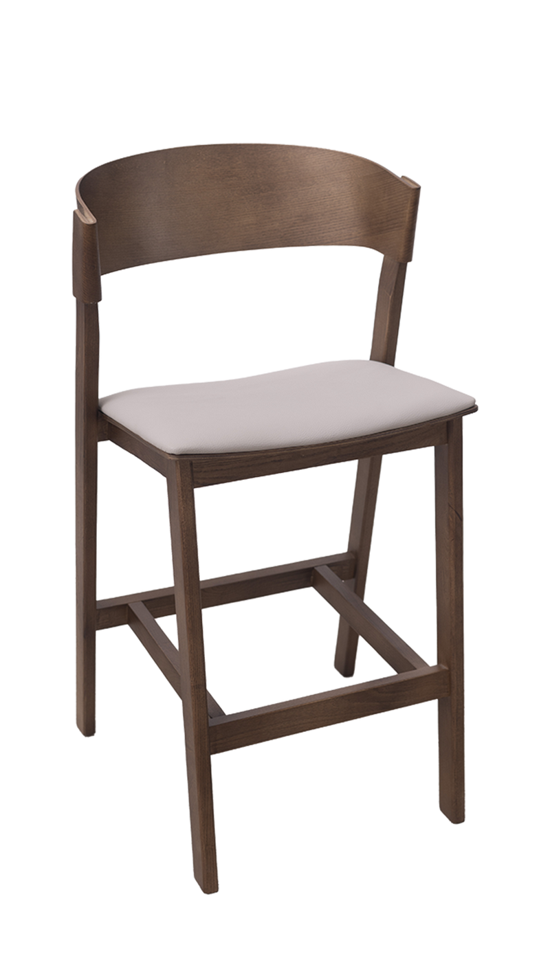 Walnut Ash Wood Barstool with White Seat
