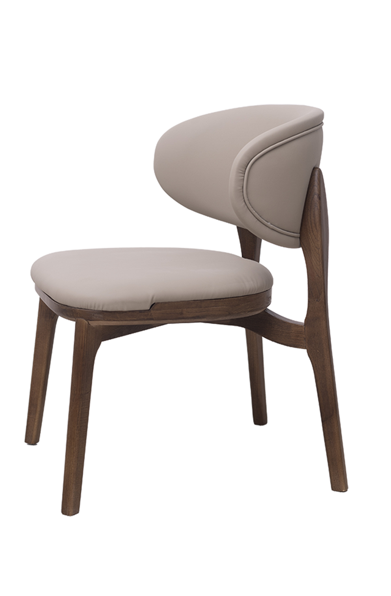 White Vinyl Back and Seat Ash Wood Chair, Finish Walnut
