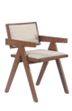 Walnut Rubber wood ArmChair with Beige Vinyl Seat and Back, Finish Walnut