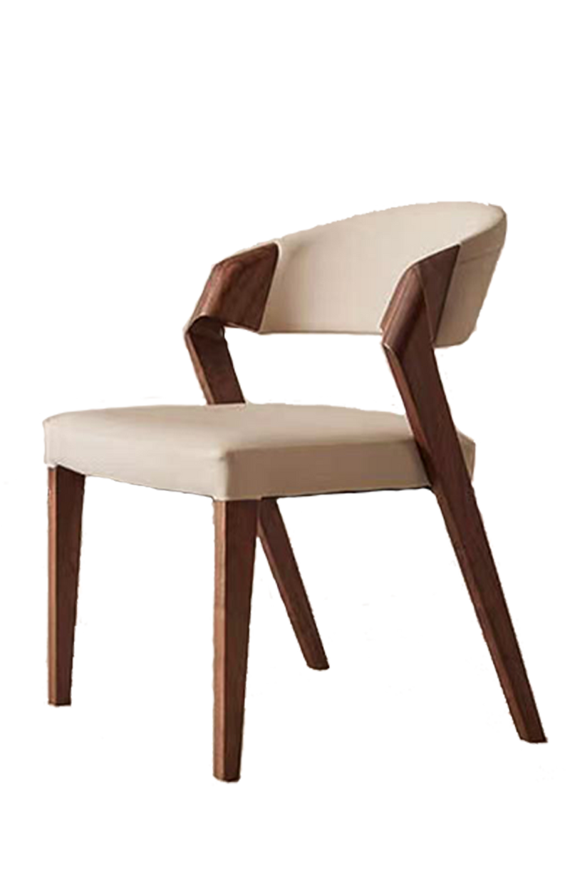 Ash wood Modern Chair with Black/Beige Seat&Back, Finish Walnut