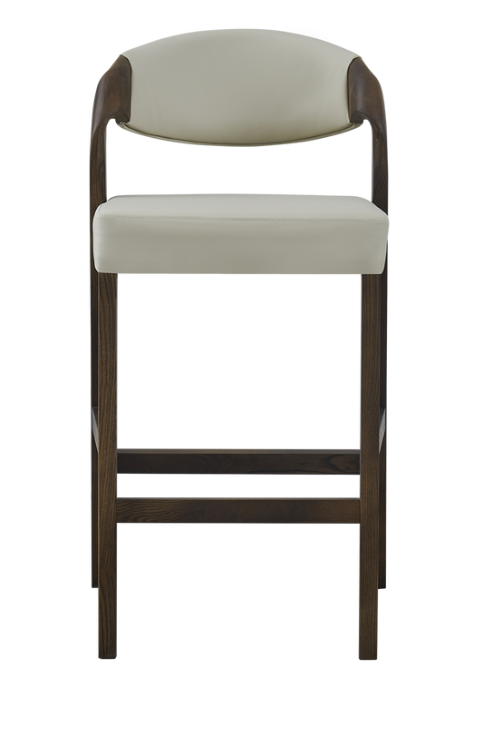 Ash wood Modern Barstool with Beige Seat&Back, Finish Walnut