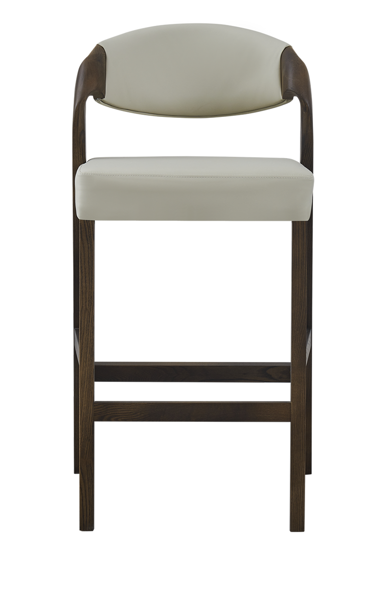 Ash wood Modern Barstool with Beige Seat&Back, Finish Walnut