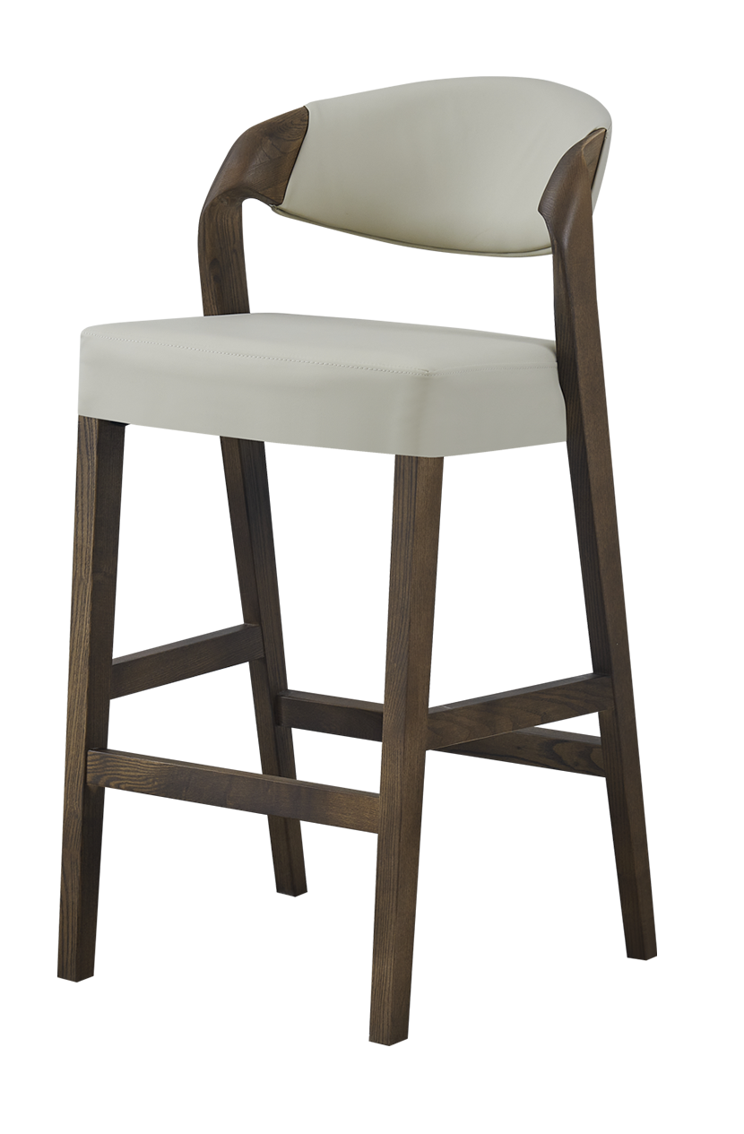 Ash wood Modern Barstool with Beige Seat&Back, Finish Walnut