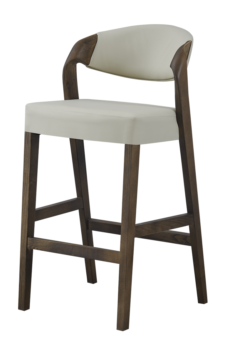Ash wood Modern Barstool with Beige Seat&Back, Finish Walnut