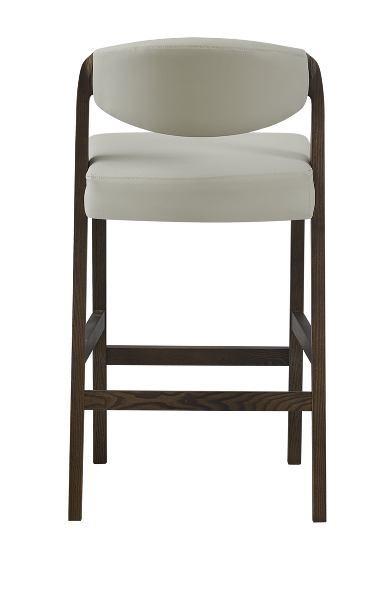 Ash wood Modern Barstool with Beige Seat&Back, Finish Walnut