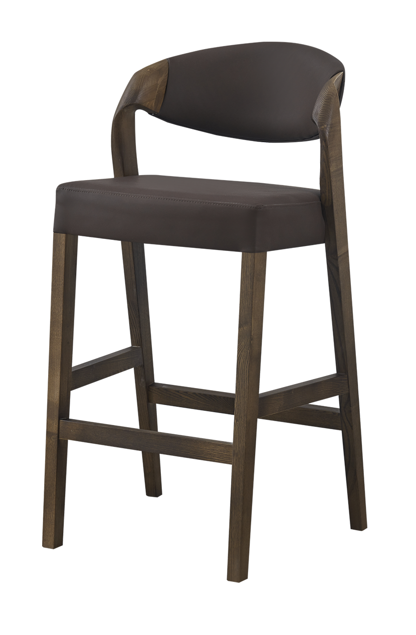 Ash wood Modern Barstool with Black Seat&Back, Finish Walnut