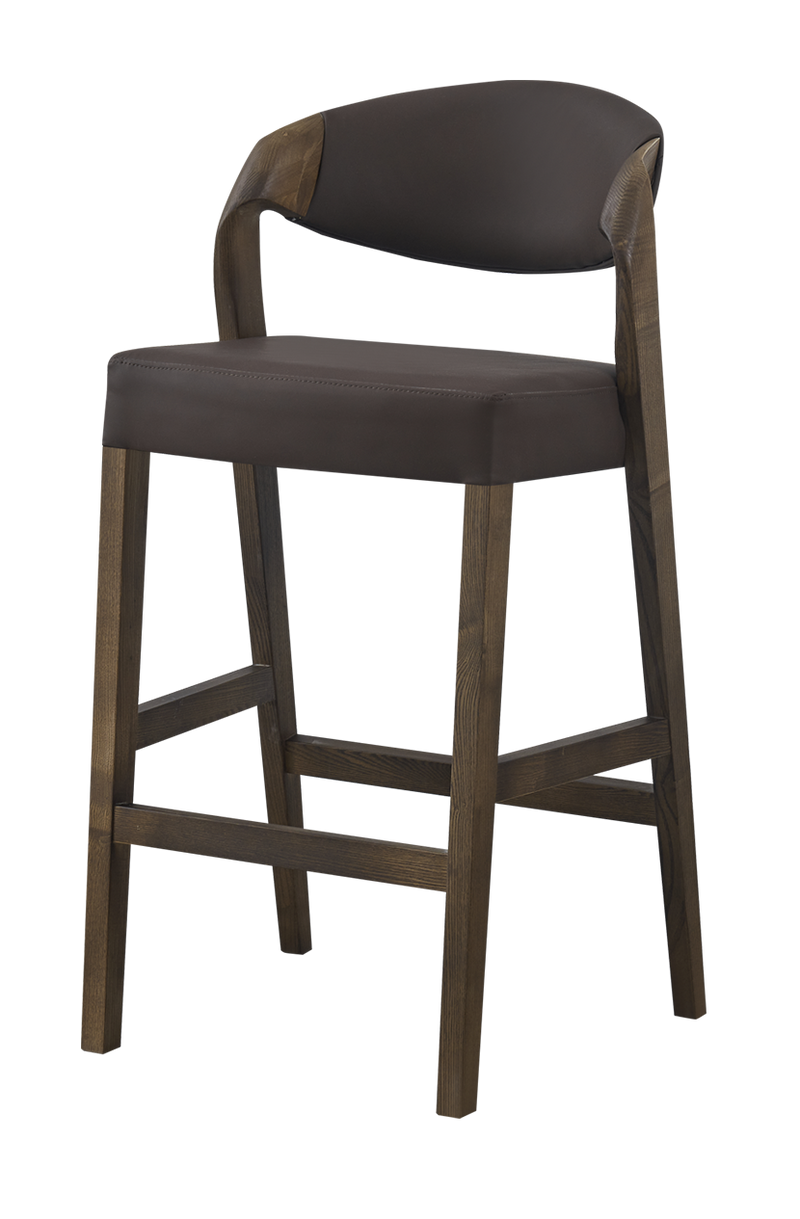 Ash wood Modern Barstool with Black Seat&Back, Finish Walnut