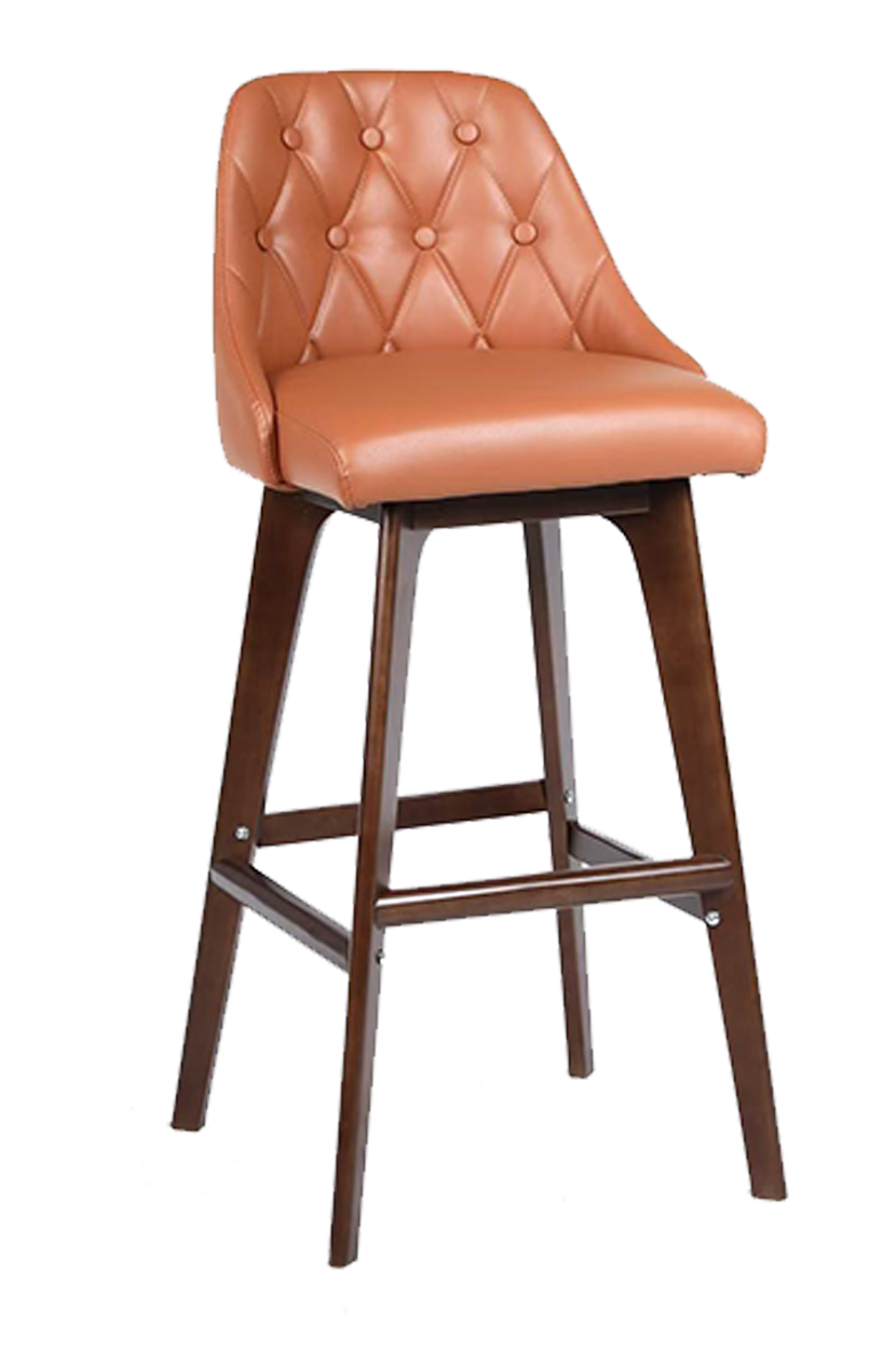 Ash Wood Barstool with Brown Vinyl Seat, Finish Walnut