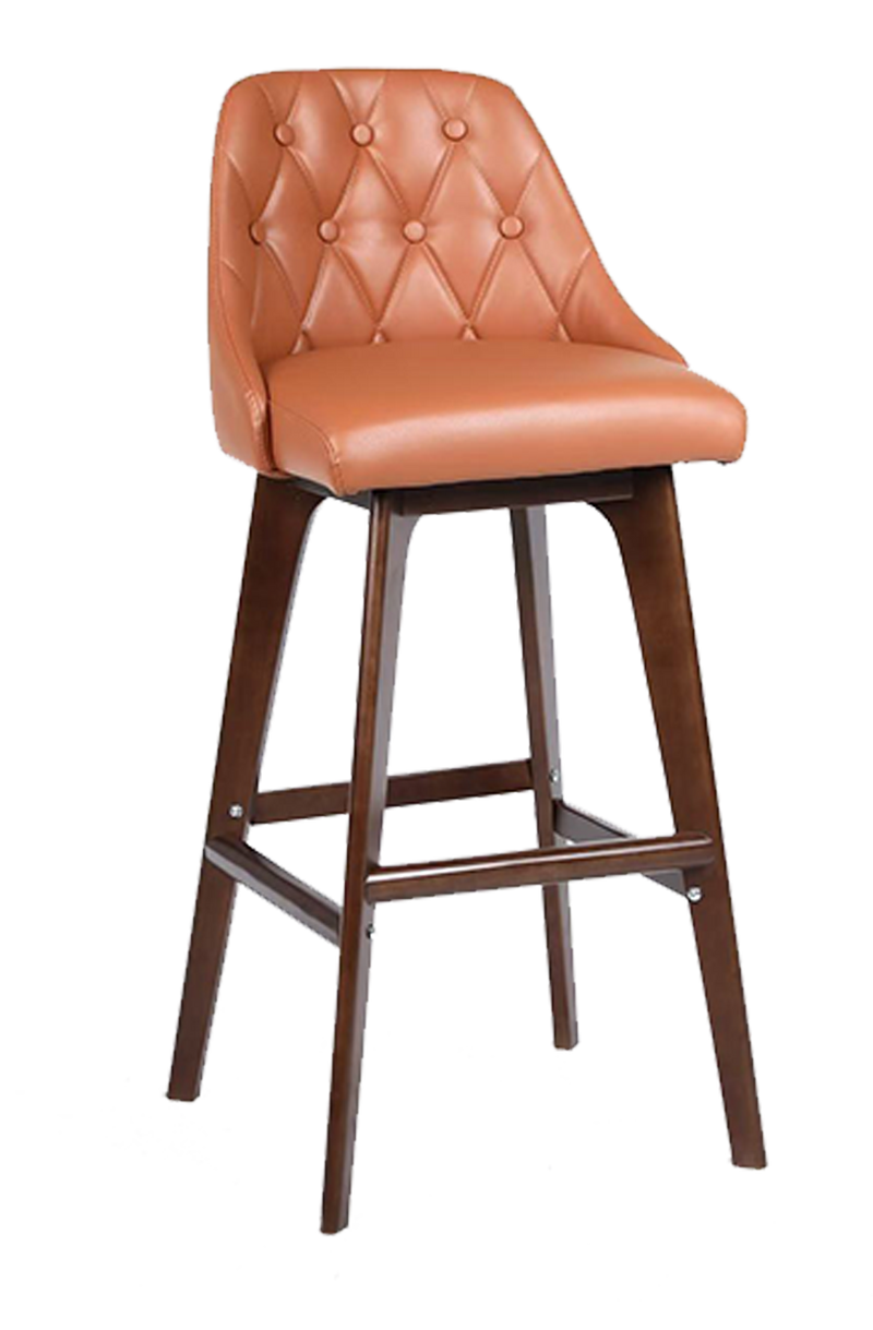 Ash Wood Barstool with Brown Vinyl Seat, Finish Walnut