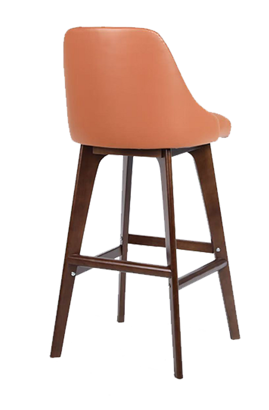 Ash Wood Barstool with Brown Vinyl Seat, Finish Walnut