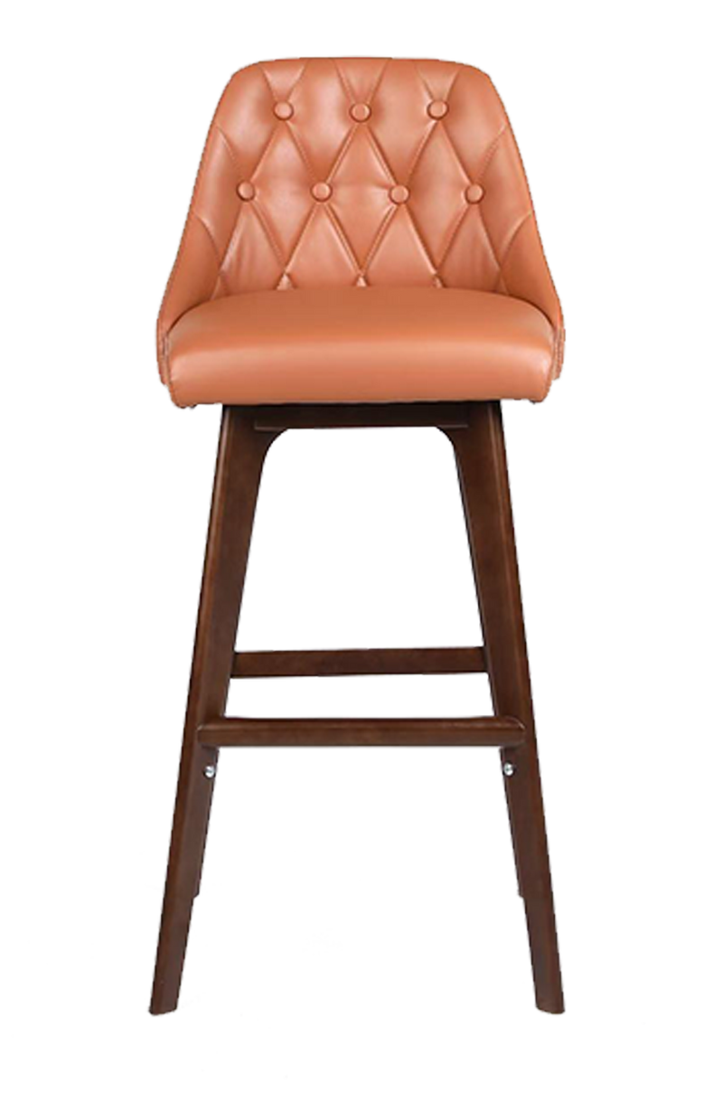 Ash Wood Barstool with Brown Vinyl Seat, Finish Walnut