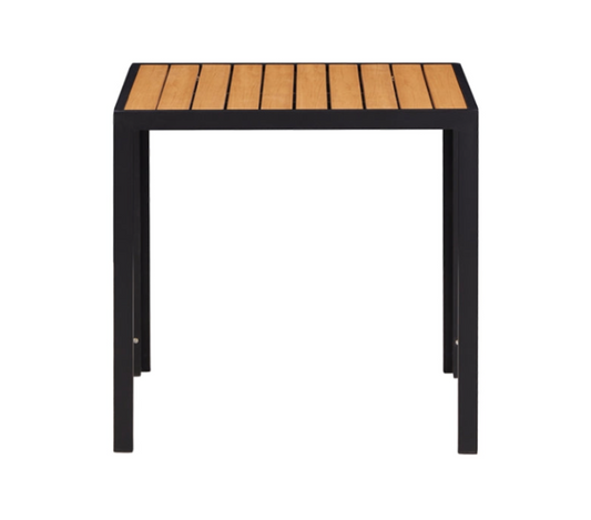 30" x 30" Outdoor Aluminum Table Finish Natural with Imitation Teak Slats